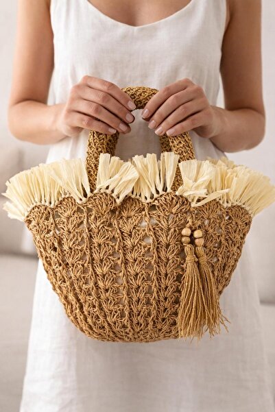 PİNKBAG Özel Tasarım Hasır Sepet Midye Çanta