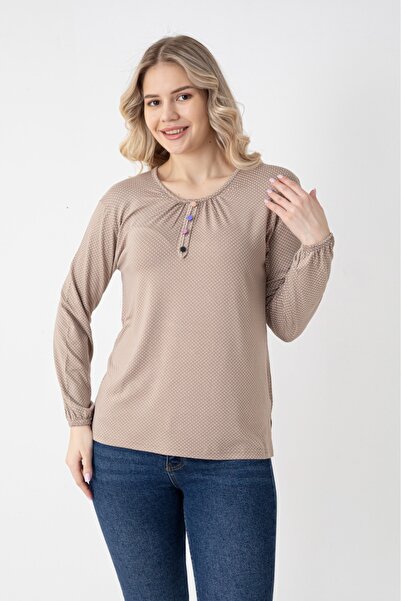 Orly More Bluză din bumbac pieptănat pentru mamă, cu mânecă lungă, cu nasturi...