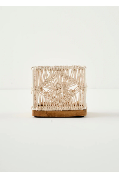 Bella Maison سلة مكرامية زخرفية من سييرا، لون كريمي (13×13×12 سم)