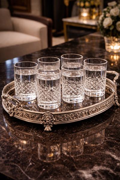 MADAME LUDA Kristal Cam Timess 6 Adet 6 Kişilik Kahve Yanı (SU-ŞERBET) Bardağ...