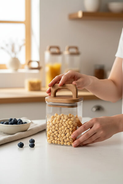 Akayev Akasya Kare Cam Kavanoz