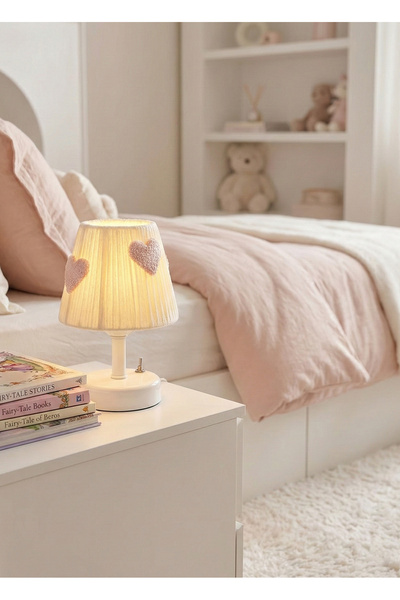 Maison Avf Punch Kadife Pembe Kalp Detaylı Masa Lambası Alt Beyaz Kablosuz Pi...