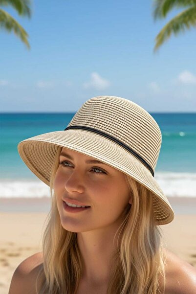 Aware Time Pălărie Fedora cu șireturi de paie pentru femei