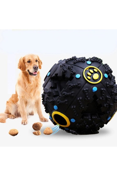 FOXMAG24 Μπάλα σκύλου με διανομέα λιχουδιών, 9,5 εκ., ανθεκτικό καουτσούκ, Μαύρο