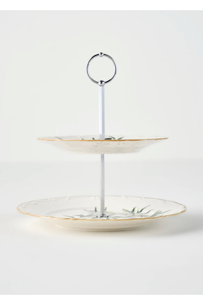 Bella Maison Bol pentru prăjituri din porțelan verde, 2 niveluri