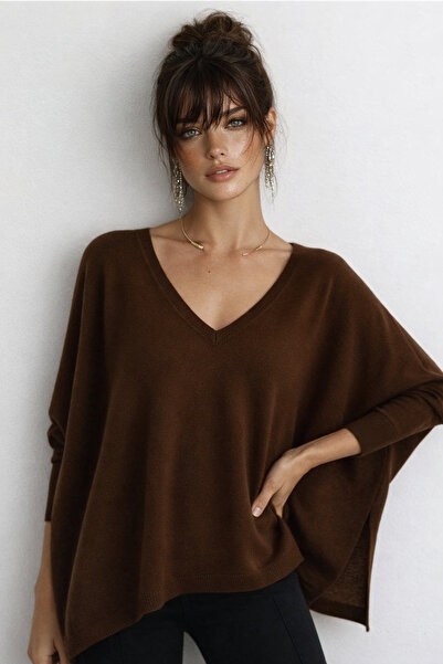 Be Best Women's Brown V-Neck Loose Blouse Be285