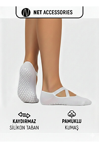 Net Tekstil White Babet Women's Pilates Sports Socks Non-Slip Silicone Sole C...
