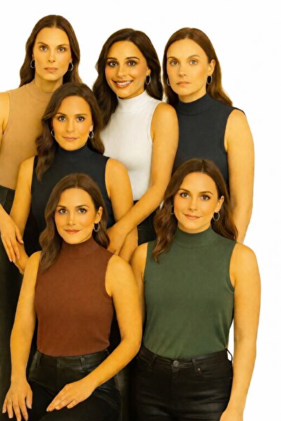 MRT STORE Kadın 6'lı Sıfır Kol Kolsuz Body Boğazlı Badi 6 Adet Yarım Balıkçı ...