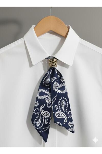 alinastore Shawl Patterned Thin Scarf with Buckle, Bandana, Ribbon (6X90Cm)