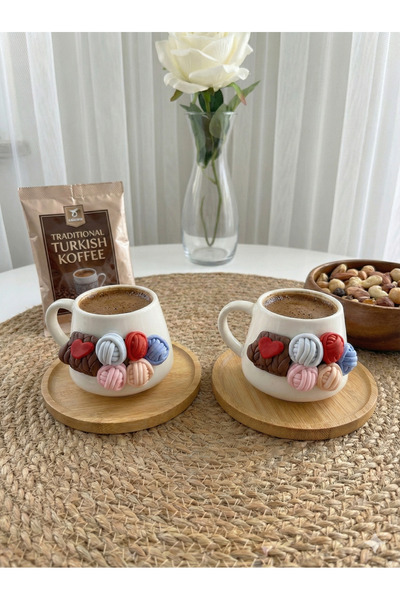 Niveis İkili El Yapımı Tasarım  Örgü Desenli Porselen fincan seti