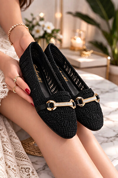 Behtah Kundura Kadın Önü Kapalı Hasır Babet Dantel Örme Çeyiz Günlük Babet