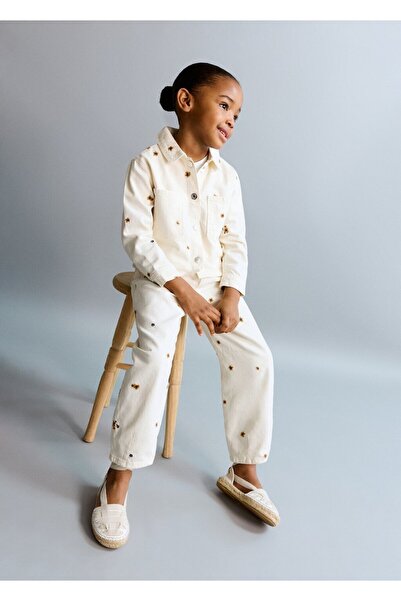 MANGO Baby Çiçek işlemeli düz kesim jean pantolon