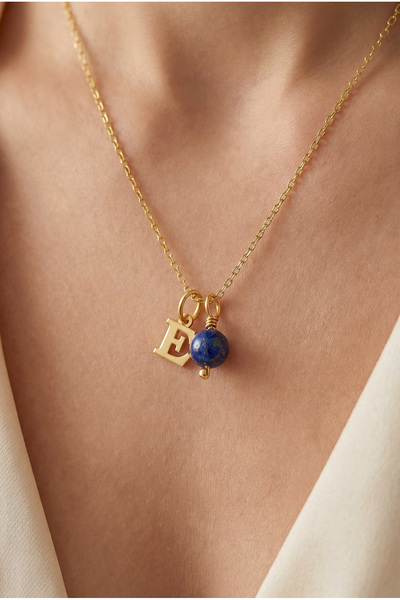 Tasarlatak 925 Ayar Gümüş 18 Ayar Altın Kaplama Harf Kolye – Lapis Lazuli Doğ...