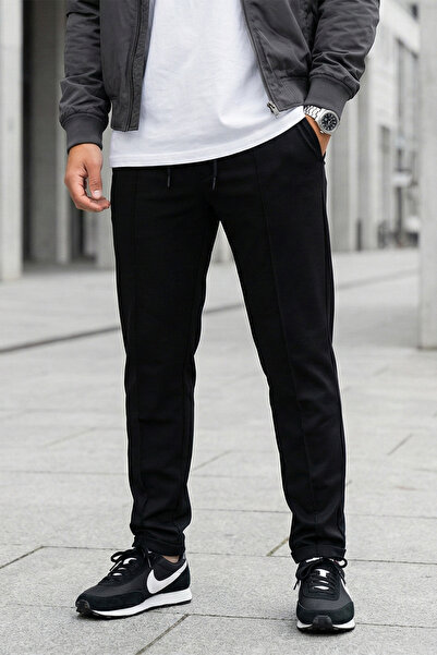 Souris Pantaloni de sport confortabili pentru bărbați, negri, cu dungi, cu pi...