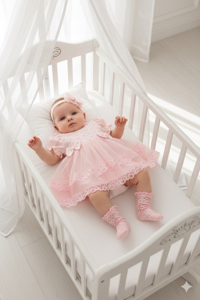 Miniday Baby Kız Bebek Mevlütlük Elbise Yazlık Bandanalı Dantelli Yeni doğan ...