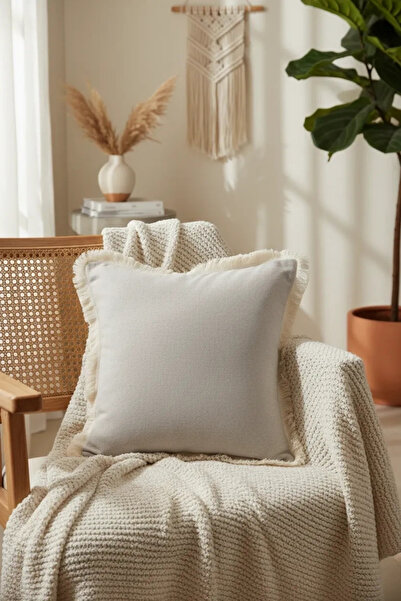 NDC HOME Бежевий пуф з бахромою Чохол для пуфа 43 X 43