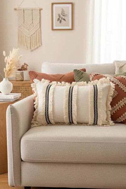 NDC HOME Льняна подушка з трьома бахромами - чохол (35 x 55)