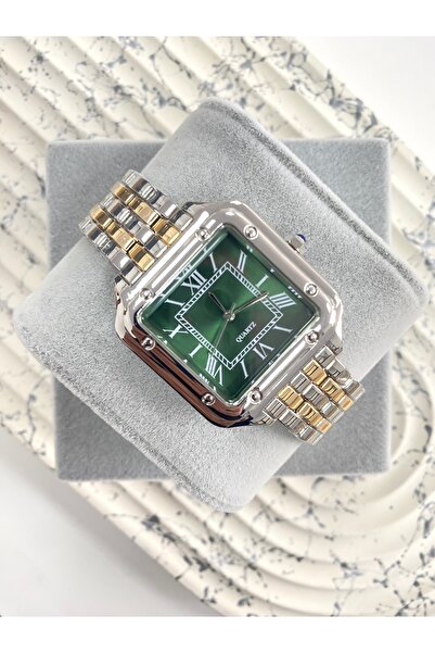 Mazzy Kallen Square Gold Silver Inside Green Men's Wristwatch
