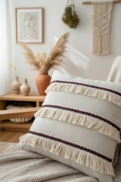 NDC HOME Husă de pernă cu trei ciucuri de in, cremă (35 x 55)