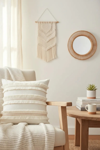 NDC HOME غطاء وسادة من الكتان الكريمي بتصميم خاص مع شرابات من الجوت (45 × 45)