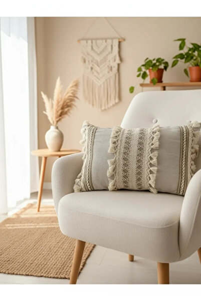 NDC HOME غطاء وسادة ثلاثي من الدانتيل باللون البيج والبني مقاس 35x55