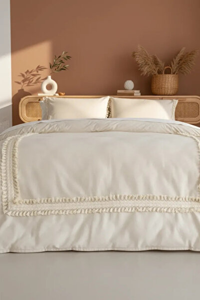 NDC HOME Set de husă de pilotă cu pompon cremă de in brut (CU PERNĂ DE rezerve)