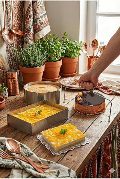 Homerest قطعتان من قالب الكيك المستطيل والدائرة القابل للتعديل، قالب المعجنات...