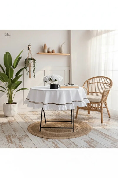 NDC HOME White Linen Special Series Ruffled Tablecloth