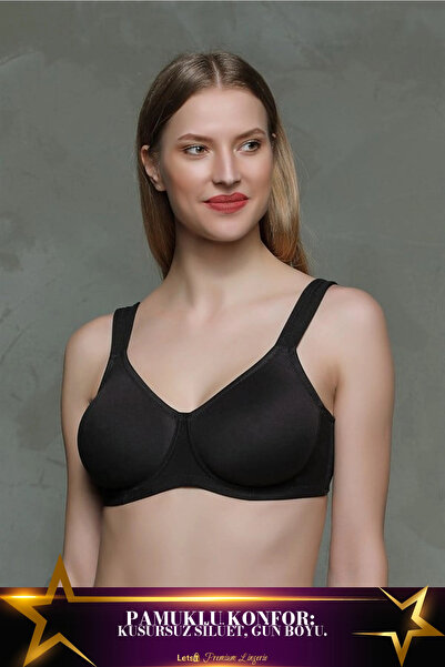 Letsii Cotton Minimizer Gathering Bra Black Color