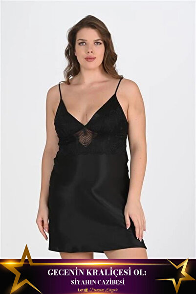 Letsii Large 2-Piece Satin Dressing Gown Set Black Color