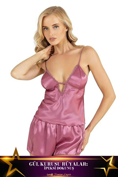 Letsii طقم شورت من الساتان مكون من قطعتين بلون وردي باهت