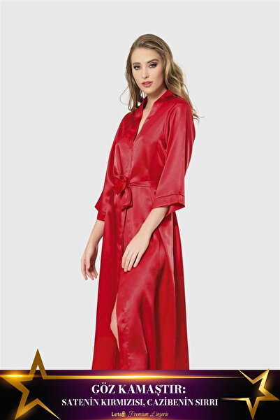 Aria's Closet ثوب نسائي طويل من الساتان باللون الأحمر