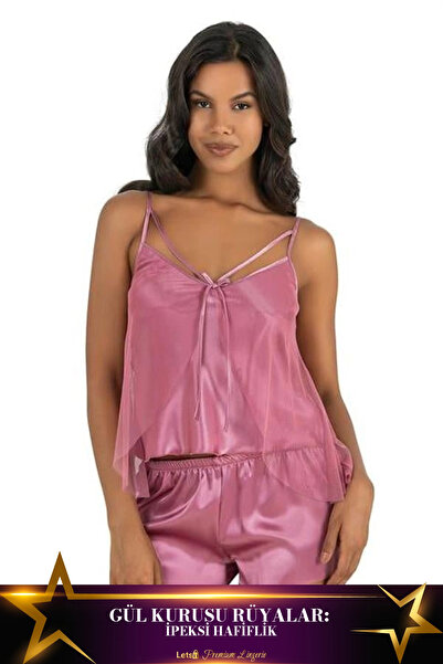 Letsii طقم شورت من الساتان مكون من قطعتين بقصة مريحة بلون وردي باهت