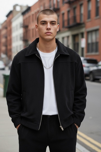 İLKCET MODA Men's Black Thick Oversize Velvet Jacket