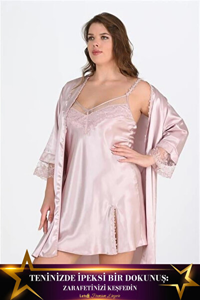 Letsii Large 2-Piece Satin Dressing Gown Set in Powder Color