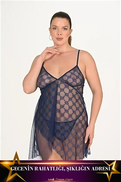 Letsii Large Nightgown One-Piece Comfortable Model Navy Blue Color