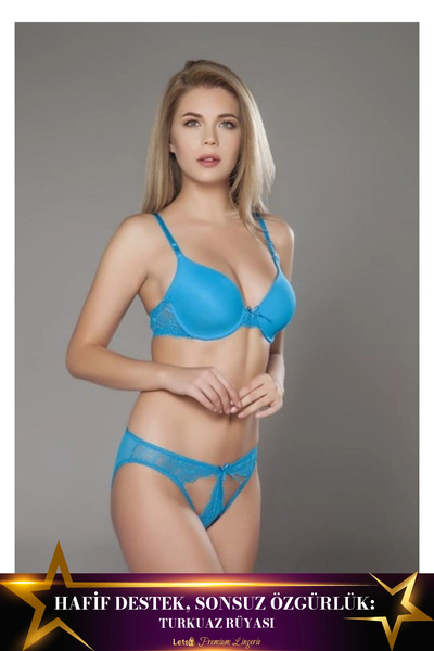 Letsii طقم حمالة صدر بدون دعم لون تركواز