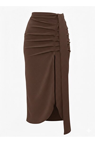 BY SE'MAS WEAR PREMİUM DRAPELİ YIRTMAÇLI KUŞAKLI KETEK KARIŞIMLI ETEK