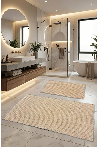 FeelHome مجموعة سجادة حمام فائقة الامتصاص من باموكالي، مصنوعة من القطن بنسبة ...