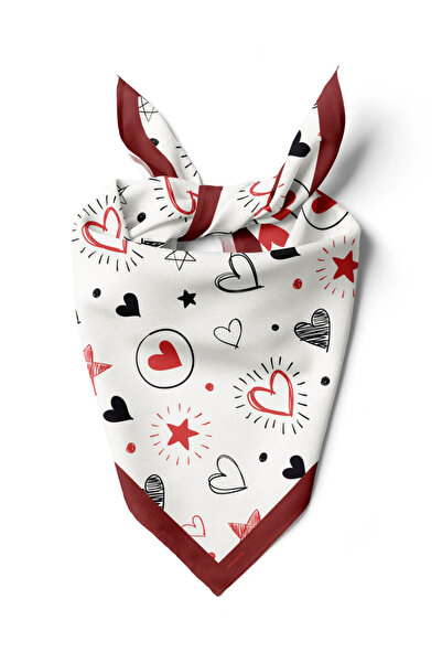 Modabutik F54 Kadın Kalp Desenli Bandana 50x50 DG0459-22