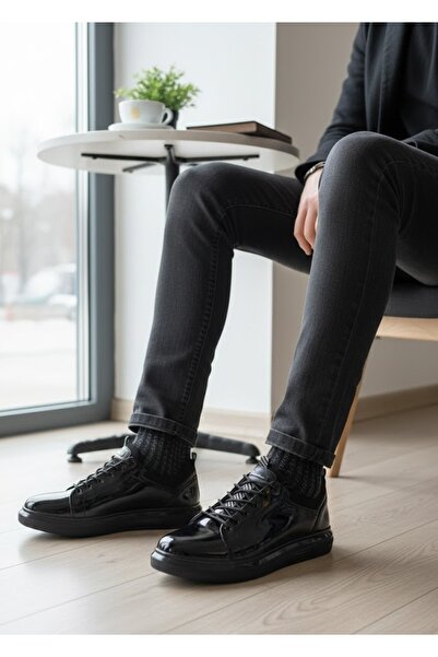 MARCOMEN Casual Erkek Deri Spor Ayakkabı - Siyah Rugan - 18366