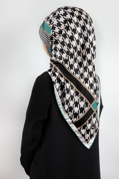 VİOLLA Twill Kazayağı Desenli Koyu Mint Yeşili Renkli 90x90 Eşarp (İpek İçerm...