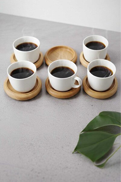 Ahşap Teslim Ahpap Dekoratif Bardak Kahve Fincan Altlığı Ceviz Rengi (6'lı)