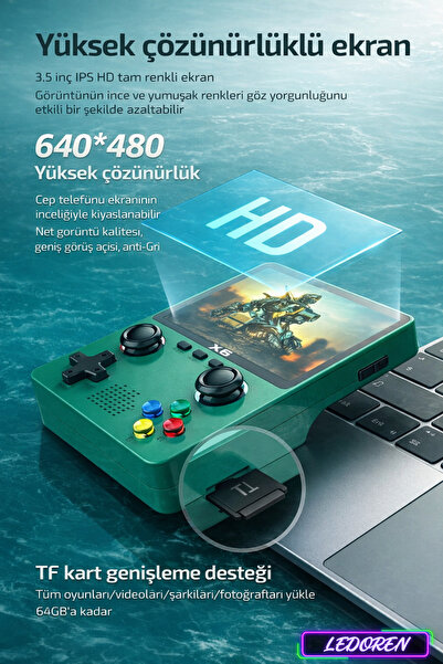 L'eDoren X6 Taşınabilir Retro Oyun Konsolu HD Görüntü 10000 Oyunlu Game Stick