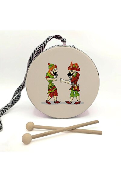 Sadrazam İsimli_Karagöz Hacivat Baskılı, Gerçek Deri Oyuncak Çocuk Davulu, Tu...