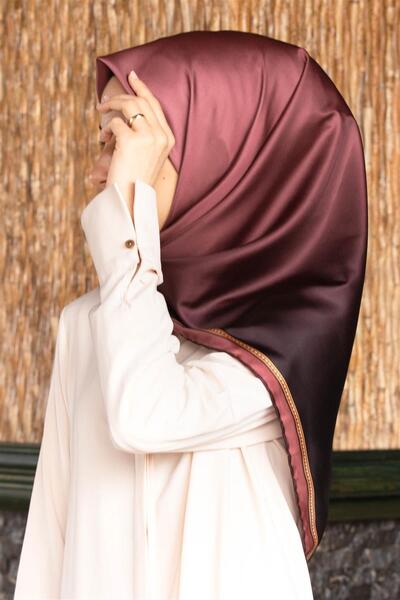 VİOLLA Twill Degrade Desenli Pudra Renkli 90x90 Eşarp (İpek İçermez) Kenar Di...