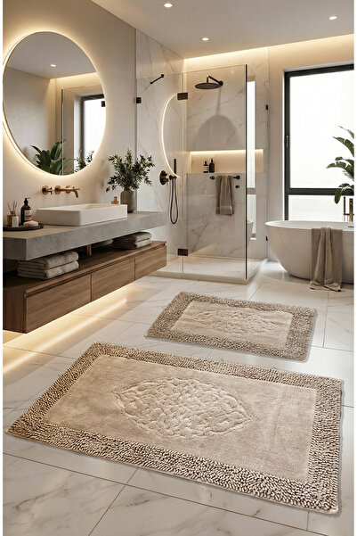 FeelHome مجموعة سجادة حمام فائقة النعومة وفائقة الامتصاص من Pamukkent مكونة م...