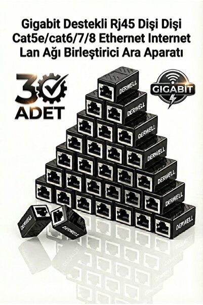 Derwell 30 Adet Rj45 Dişi Dişi Cat5/cat6/7/8 30pc Ethernet Lan Ağı Birleştiri...