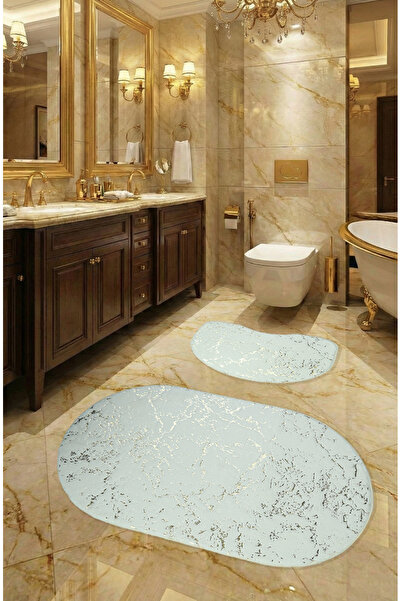 FeelHome Suadiye Set de 2 - Baza anti-alunecare si covoraș de baie oval cu sc...