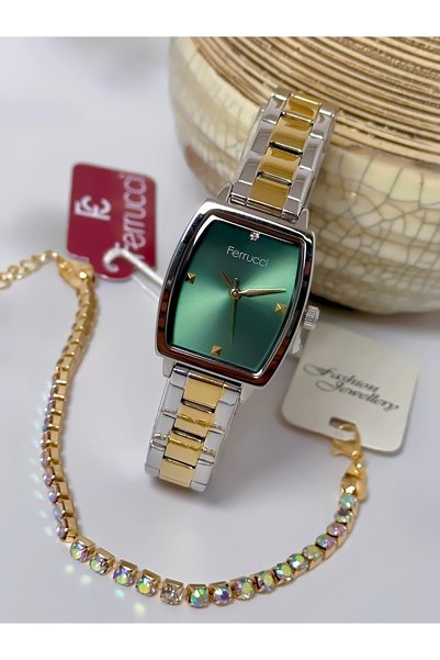 Ferrucci Women's Wristwatch Rectangular Model Cut Glass Steel Cord Waterproof Bracelet Gift